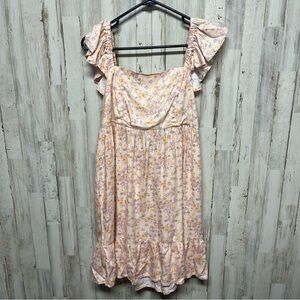 Arizona Women’s Midi Orange And Pink Floral Dresses Size L NWT BOHO